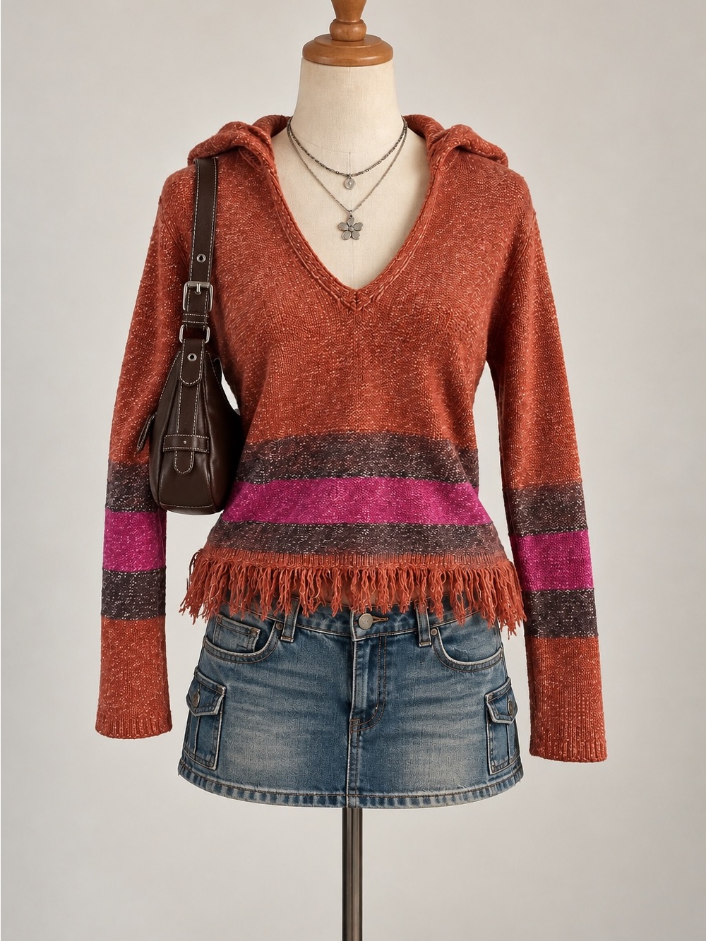 Hollister Baja Hoodie Boho Fringe Hooded Sweater Striped Indie Sleaze sz S 2010s